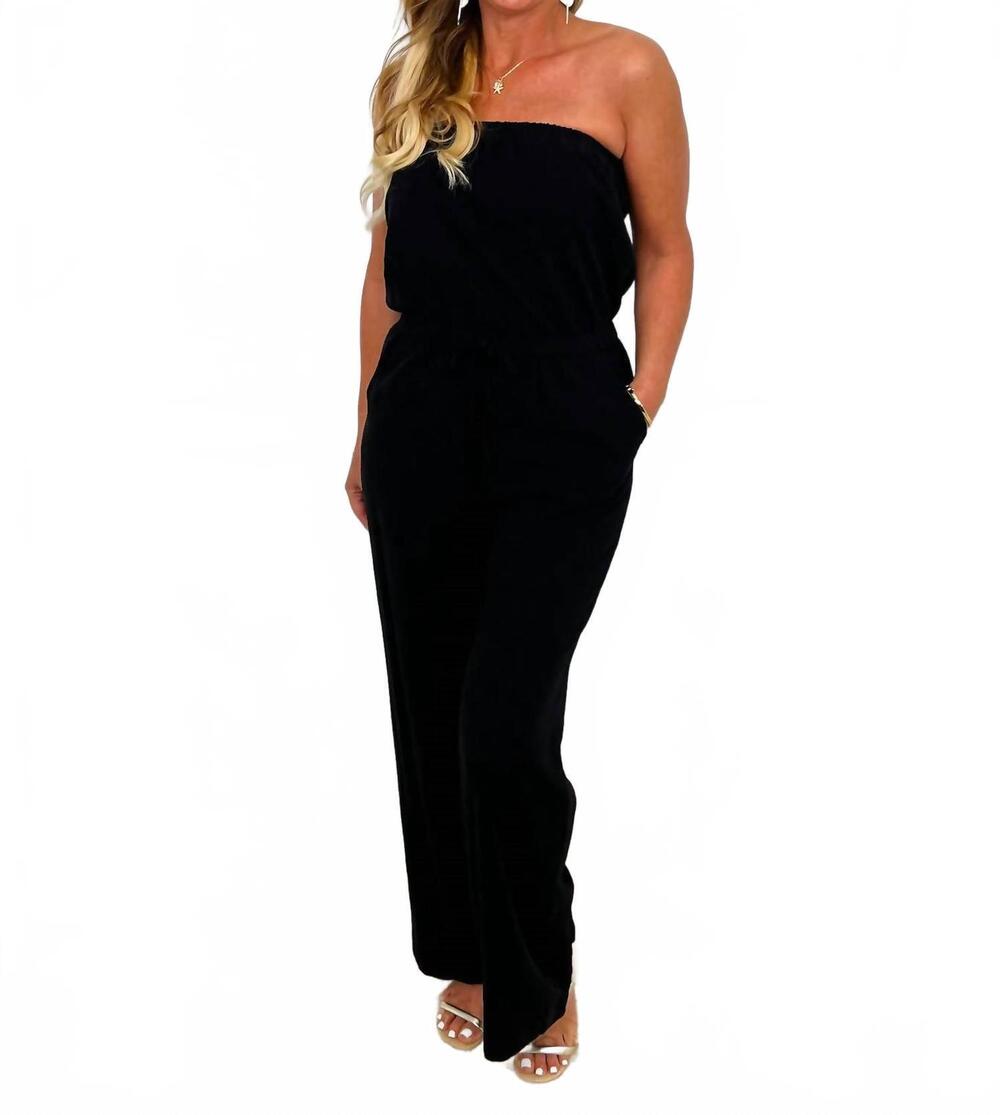 NEW WASABI + MINT work it out wide leg strapless jumpsuit in black
